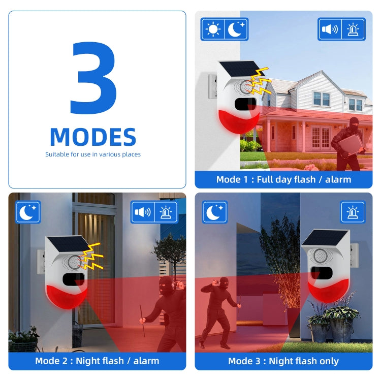 Infrared Motion Detector Solar Outdoor PIR Wireless Strobe Siren Detector Sound Alarm, CT80R USB Upgrade Model Infrared Motion Detector Solar Outdoor PIR Wireless Strobe Siren Detector Sound Alarm, CT80R USB Upgrade Model